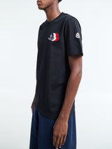 Moncler - Embroidered Tricolour Logo Cotton T-Shirt in Navy Blue