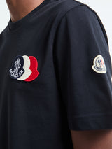 Moncler - Embroidered Tricolour Logo Cotton T-Shirt in Navy Blue