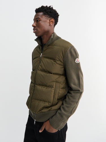 Moncler - Padded Wool Zip-up Cardigan in Olive Green