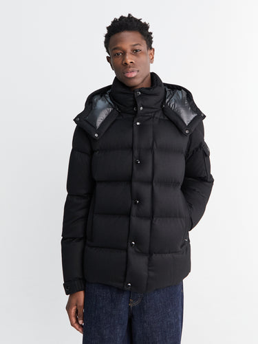 Maya 70 Hooded Wool Flannel Short Down Jacket in Black