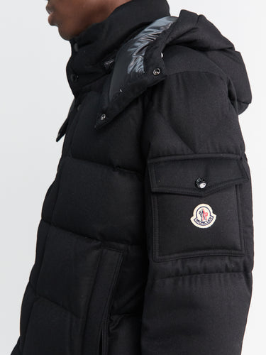 Maya 70 Hooded Wool Flannel Short Down Jacket in Black