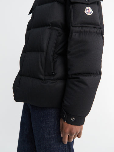Maya 70 Hooded Wool Flannel Short Down Jacket in Black