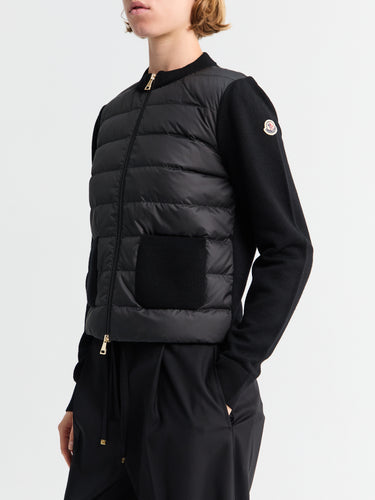 Padded Wool Zip-Up Cardigan in Black