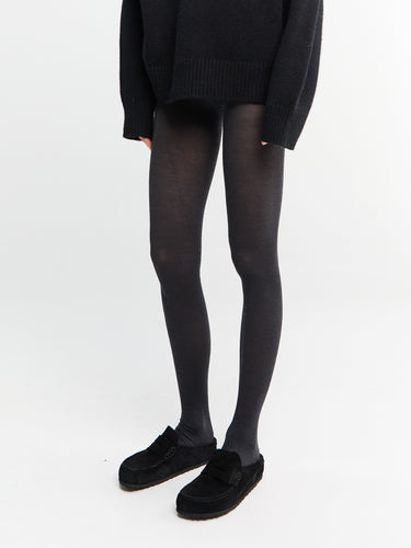 Mrs. Hosiery - Mrs Merino Ribbed Tights in Anthracite