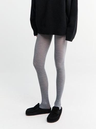 Mrs. Hosiery - Mrs Merino Ribbed Tights in Light Grey