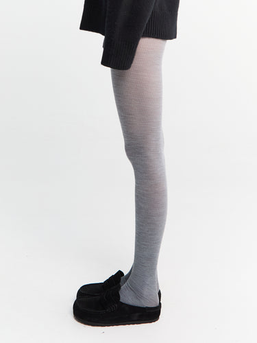 Mrs. Hosiery - Mrs Merino Ribbed Tights in Light Grey