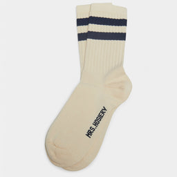 Mrs. Sporty Premium Socks in Off White and Navy Stripes