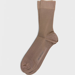 Mrs. Hosiery - Mrs. Silky Fine Ribbed Socks in Light Brown
