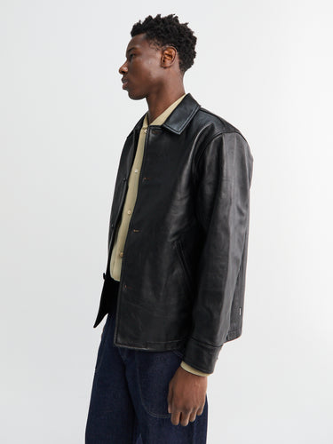 Neighborhood - Leather Car Coat in Black