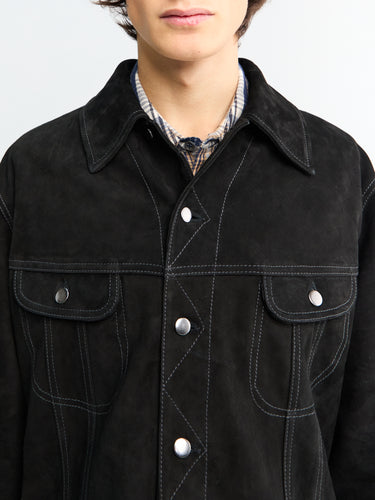 Studio Nicholson - Suede Trucker Jacket in Black