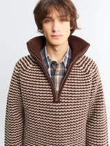 Studio Nicholson - Ribbed Zip Jumper in Chocolate Oatmeal Stripe