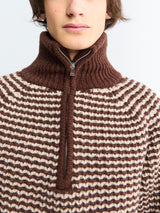 Studio Nicholson - Ribbed Zip Jumper in Chocolate Oatmeal Stripe
