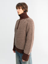 Studio Nicholson - Ribbed Zip Jumper in Chocolate Oatmeal Stripe