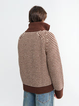 Studio Nicholson - Ribbed Zip Jumper in Chocolate Oatmeal Stripe