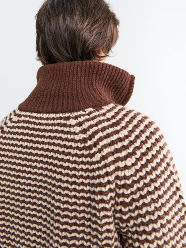 Studio Nicholson - Ribbed Zip Jumper in Chocolate Oatmeal Stripe