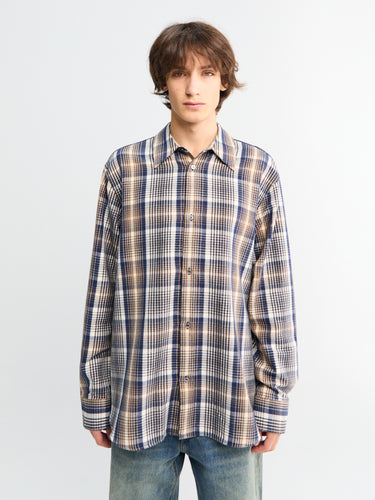 Studio Nicholson - Studio Nicholson x Aaron Levine View Shirt in Navy and Oatmeal