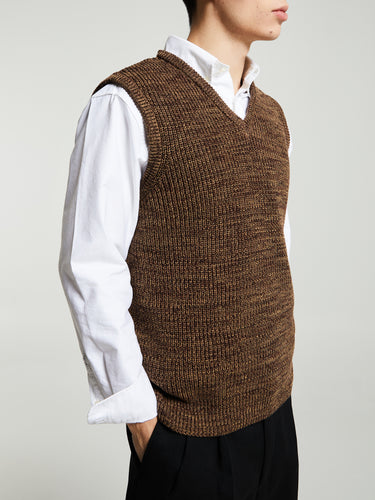 Noah - Twisted Yarn Sweater Vest in Tan/Brown