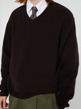 Noah - V-Neck Shaker Stitch Sweater in Brown