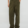 Noah - Double Pleated Cotton Pants in Dark Olive