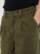 Noah - Double Pleated Cotton Pants in Dark Olive