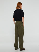 Noah - Double Pleated Cotton Pants in Dark Olive