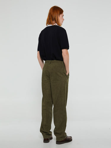 Noah - Double Pleated Cotton Pants in Dark Olive