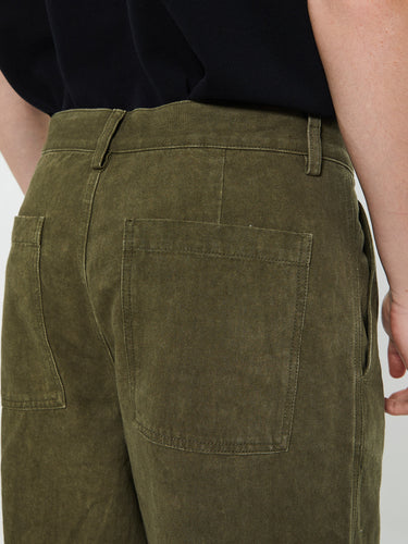 Noah - Double Pleated Cotton Pants in Dark Olive