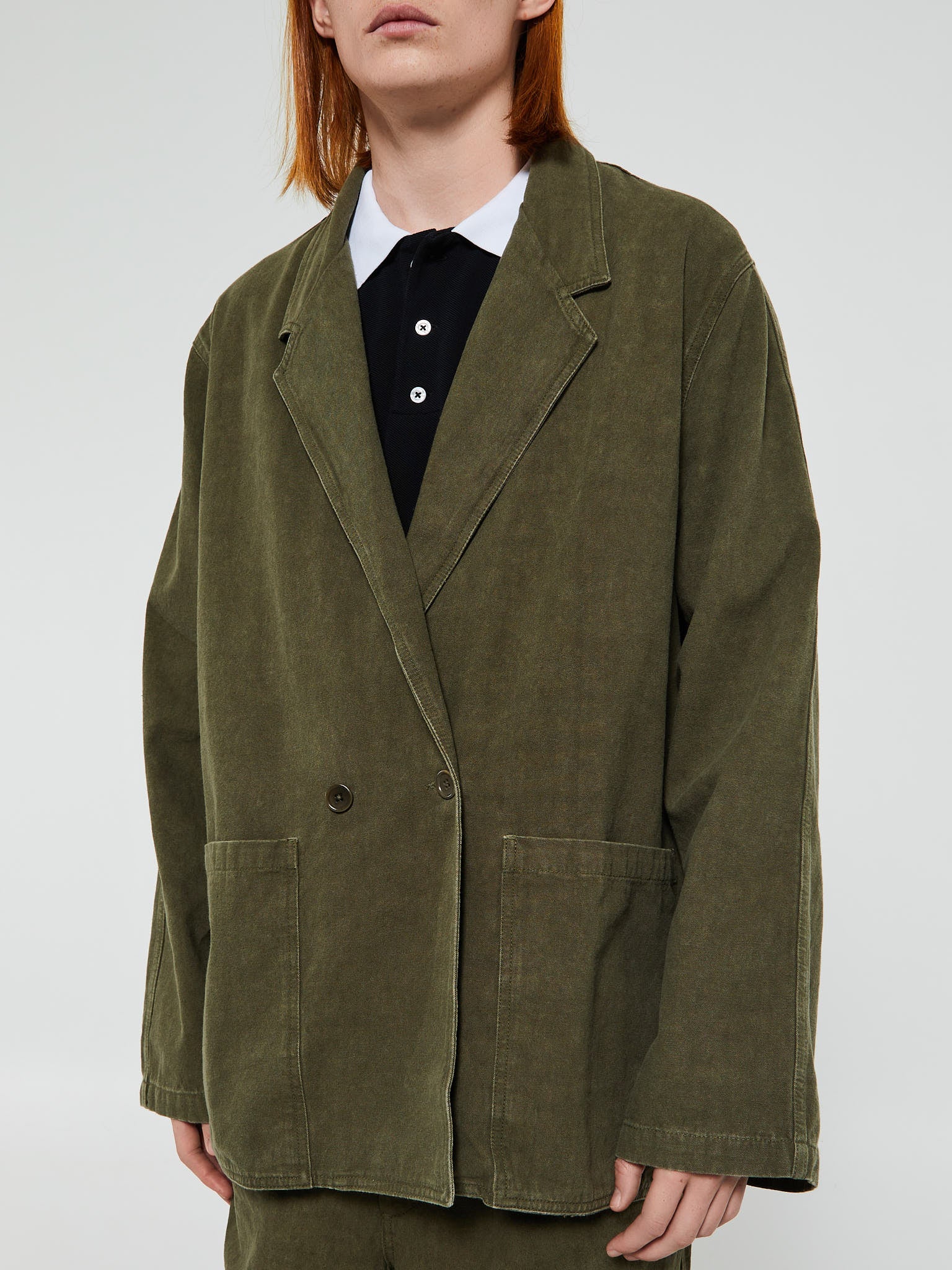 Noah - Double Breasted Cotton Jacket in Dark Olive