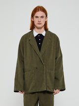 Noah - Double Breasted Cotton Jacket in Dark Olive