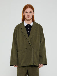 Noah - Double Breasted Cotton Jacket in Dark Olive