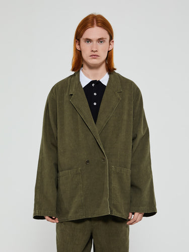 Noah - Double Breasted Cotton Jacket in Dark Olive