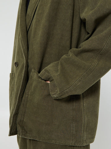Noah - Double Breasted Cotton Jacket in Dark Olive