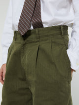 Noah - Double Pleated Herringbone Pants in Army Green