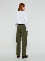 Noah - Double Pleated Herringbone Pants in Army Green
