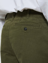 Noah - Double Pleated Herringbone Pants in Army Green