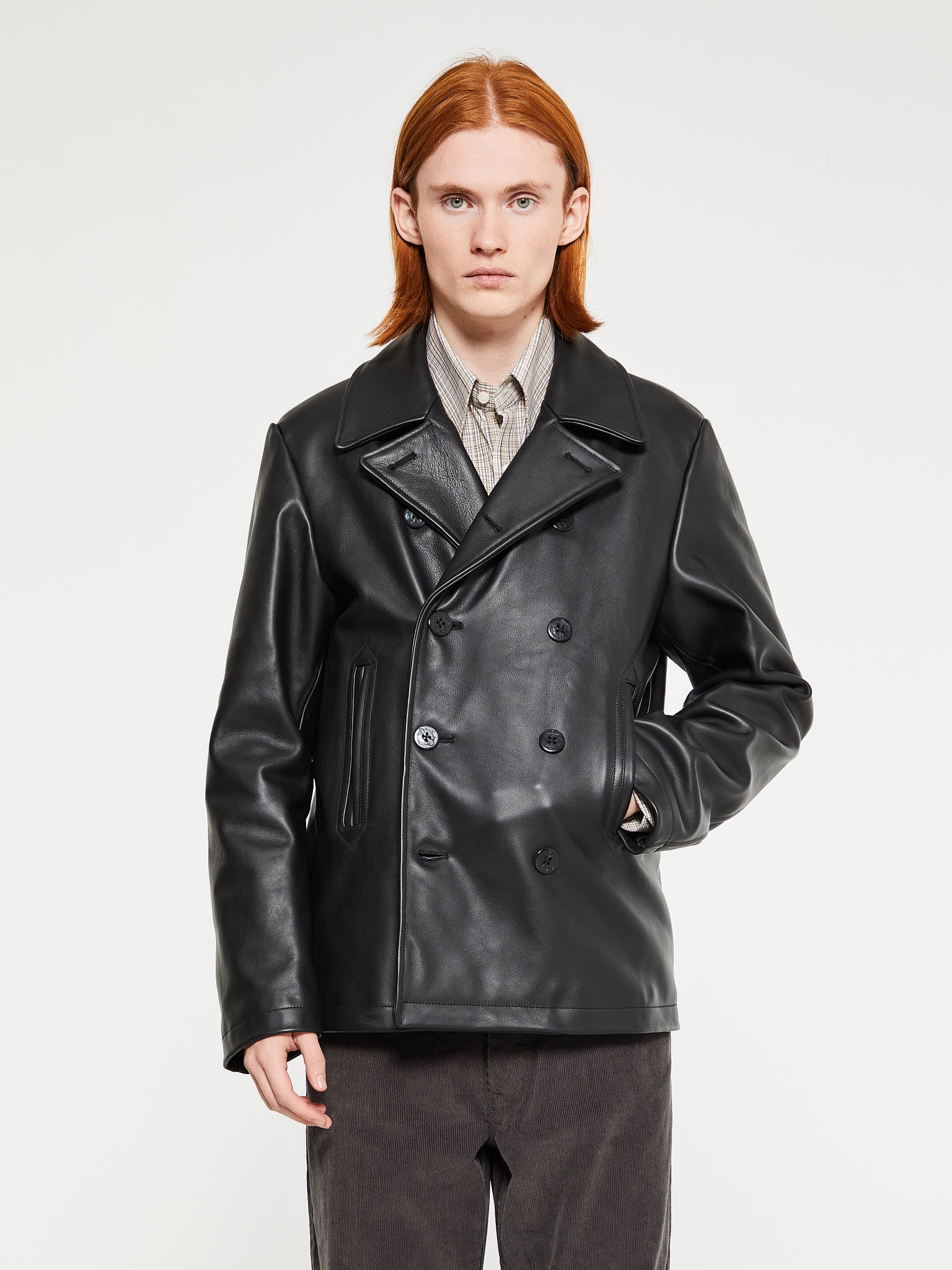 Noah - Leather Peacoat with Cashball Fill in Black