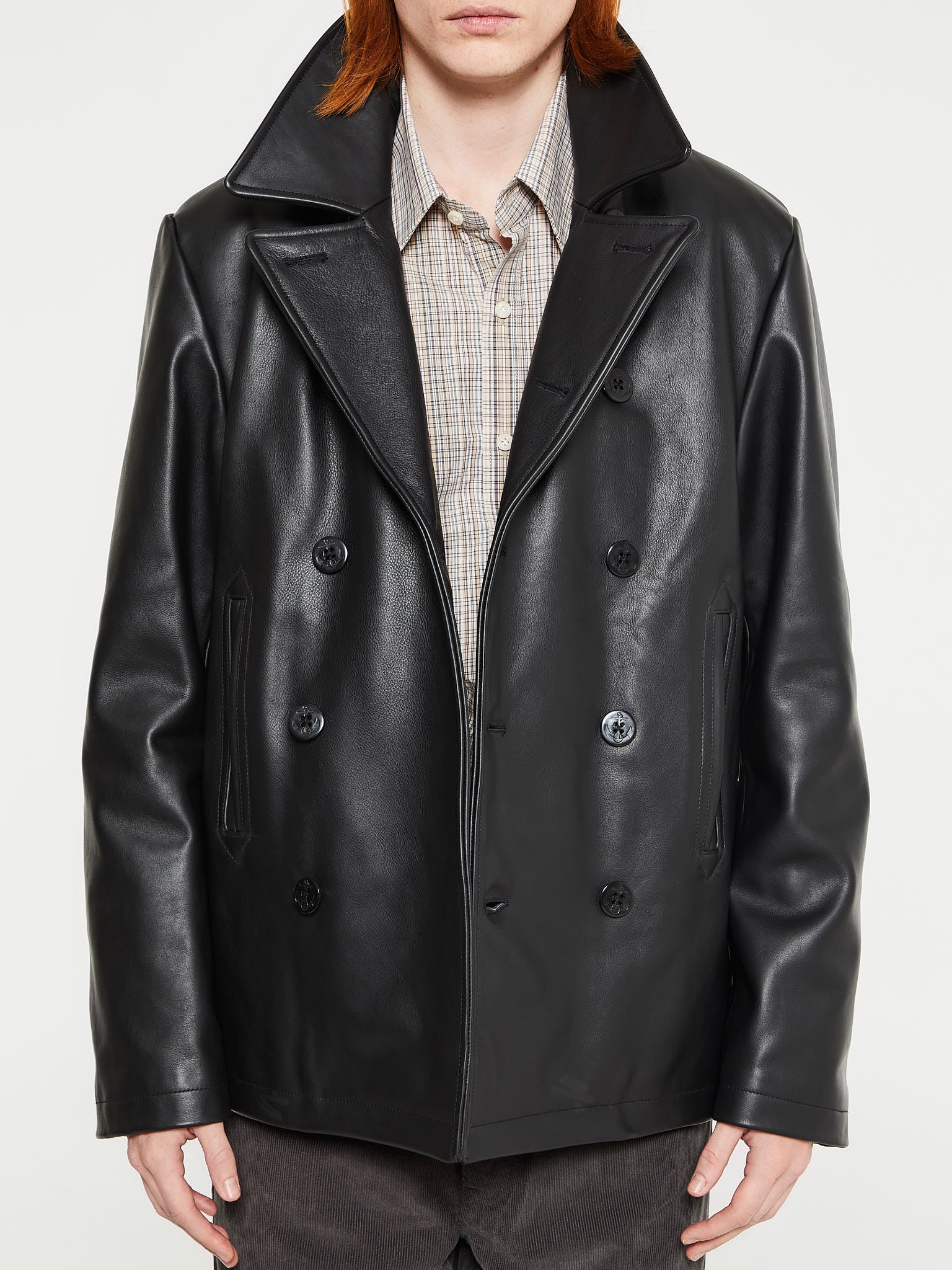 Noah - Leather Peacoat with Cashball Fill in Black