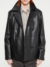 Noah - Leather Peacoat with Cashball Fill in Black