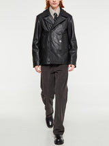 Noah - Leather Peacoat with Cashball Fill in Black