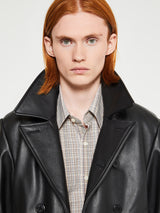 Noah - Leather Peacoat with Cashball Fill in Black
