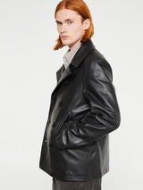 Noah - Leather Peacoat with Cashball Fill in Black