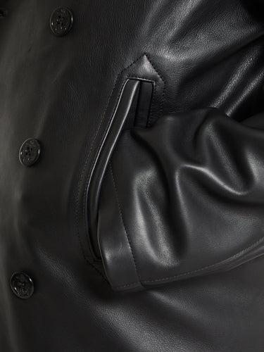 Noah - Leather Peacoat with Cashball Fill in Black
