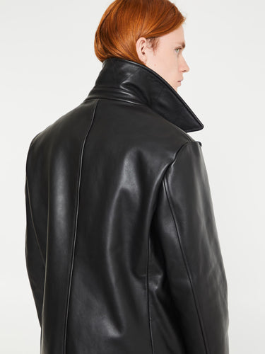 Noah - Leather Peacoat with Cashball Fill in Black