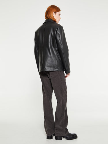 Noah - Leather Peacoat with Cashball Fill in Black