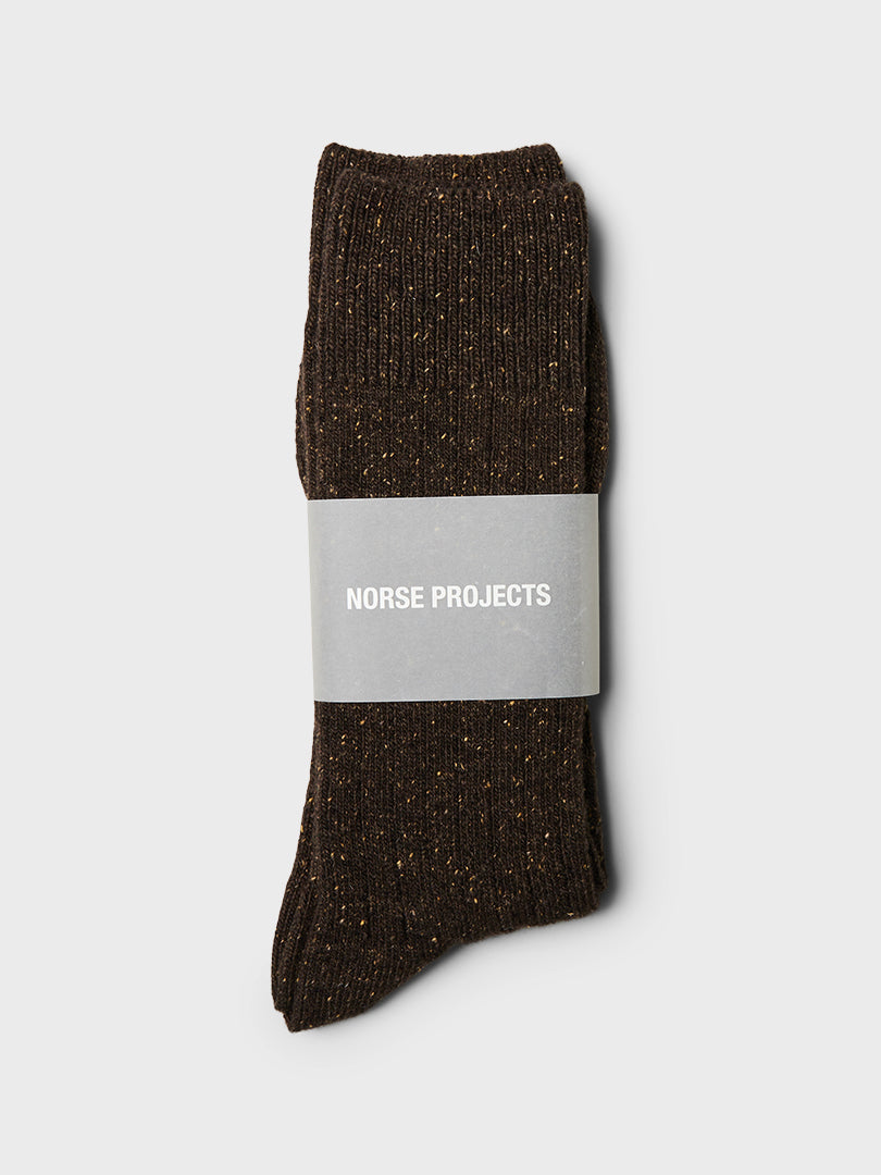 Norse Projects - Bjarki Neps Wool Rib Socks in Espresso