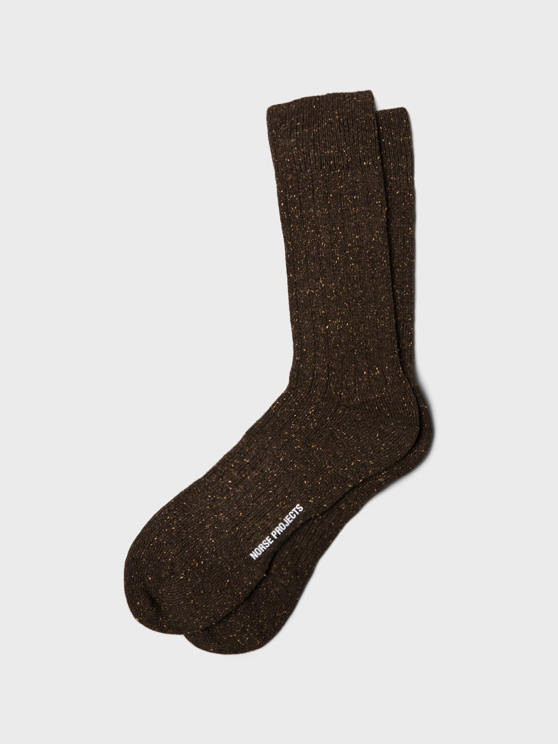 Bjarki Neps Wool Rib Socks in Espresso