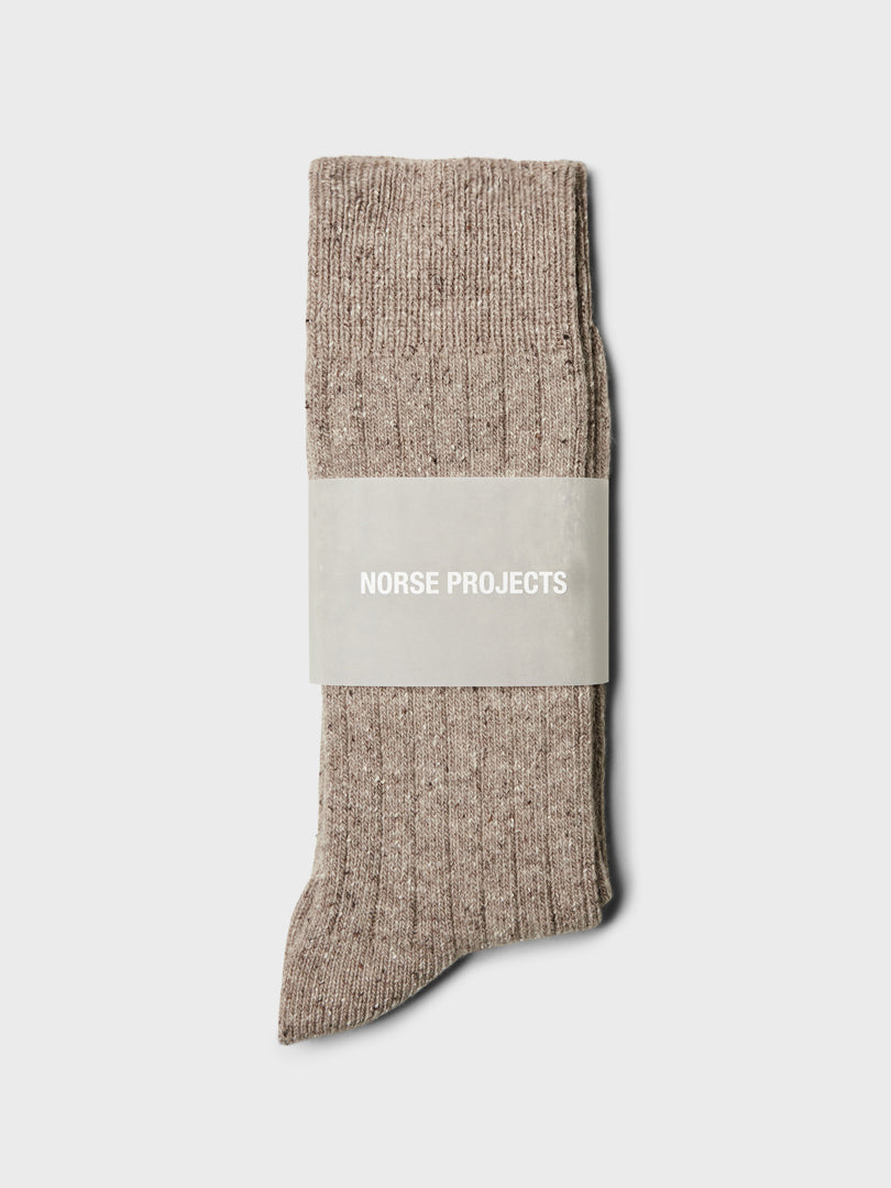 Bjarki Neps Wool Rib Socks in Utility Khaki