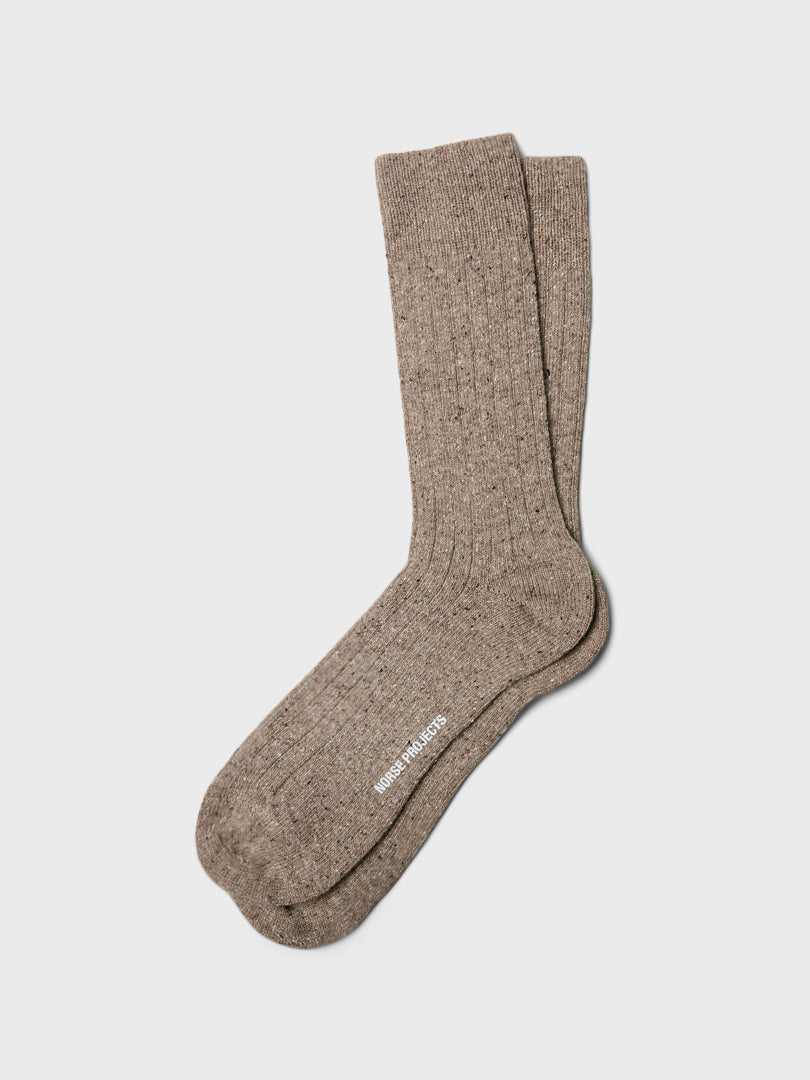 Bjarki Neps Wool Rib Socks in Utility Khaki