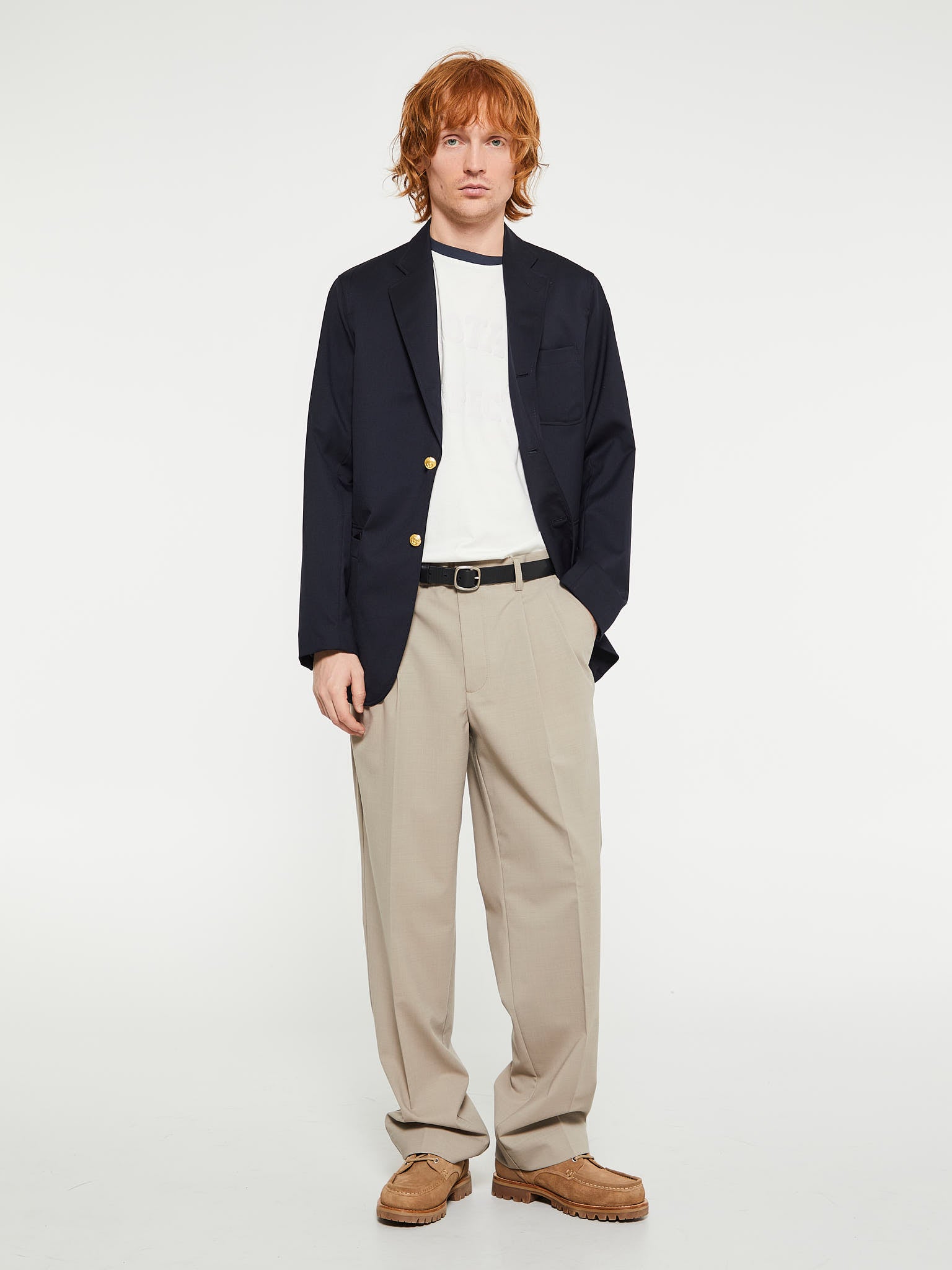 Benn Relaxed Pleated Trousers in Beige