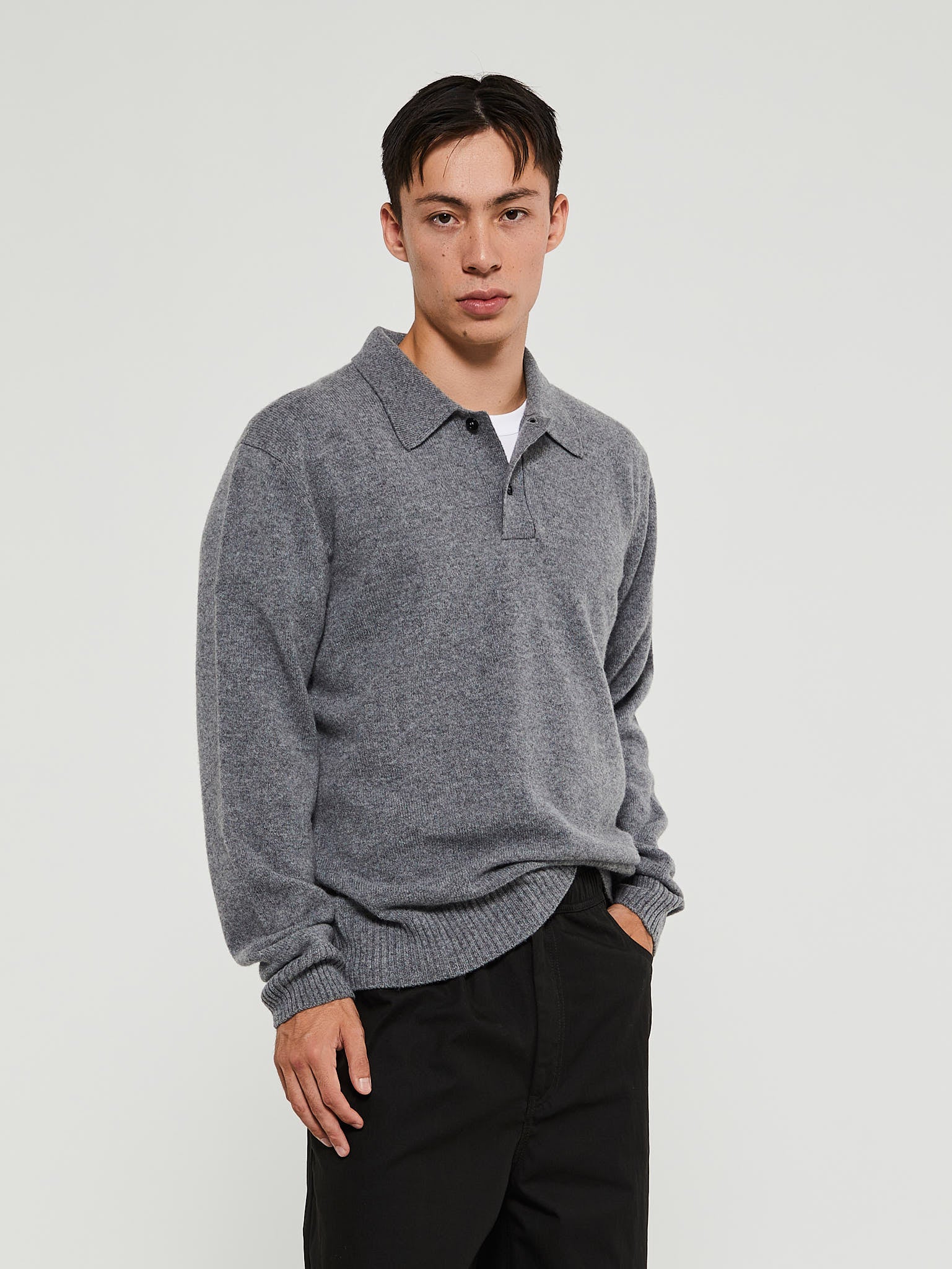 Norse Projects - Standard Merino Lambswool Polo in Grey Melange